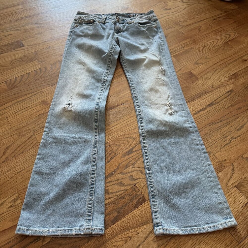 MISS ME SIZE 31 BLUE DENIM LIGHT WASH BOOT CUT JEANS